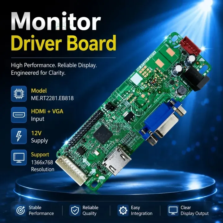 HDMI Monitor Driver Board ME.RT2281.EB818 12V Supply VGA HDMI Input Support Resolution 1366x768 Easy Installation High Compatibility 14 inch to 22 inch Monitor